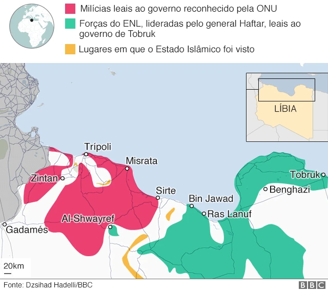 Mapa dos conflitos na Líbia