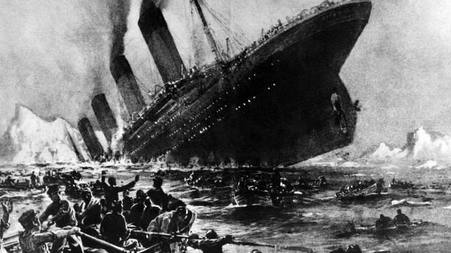 Ilustración que recrea el hundimiento del Titanic.