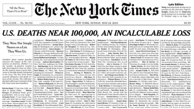 ન્યૂ યૉર્ક ટાઇમ્સમાં પ્રકાશિત મૃતકોની યાદી