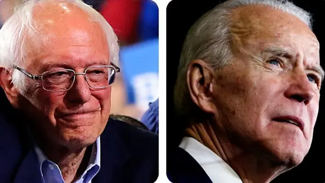 Bernie Sanders (i bubamfu) na Joe Biden (i buryo) nibo bakandida bo mu mugambwe w'aba Démocrates baza imbere