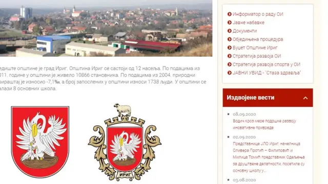 Skrinšot veb stranice opštine Irig