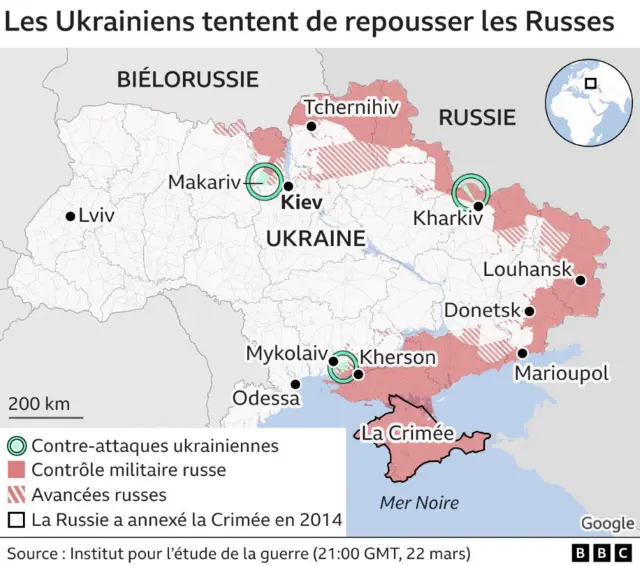 Contrôle russe, à partir du 23 mars 2022.