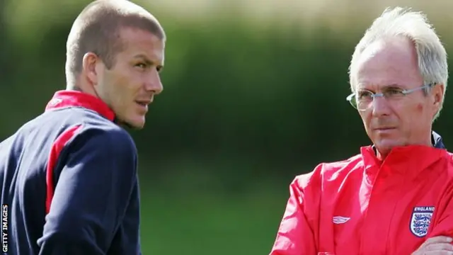 David Beckham et Sven-Goran Eriksson lors d'une séance d'entraînement en Angleterre