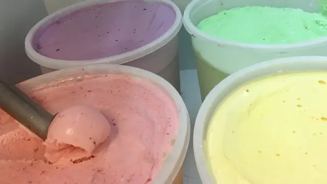 Ice creams in tubs up close