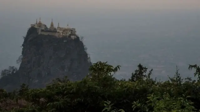 Takriban tumbili 100 wanaishi katika msitu uliohifadhiwa karibu na mlima Popa