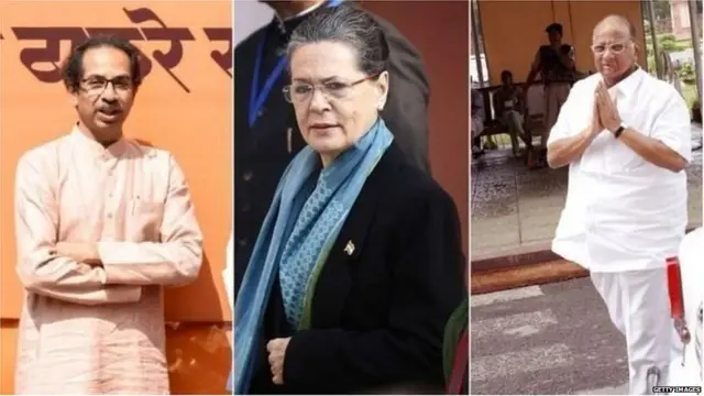 उद्धव ठाकरे, सोनिया गांधी और शरद पवार
