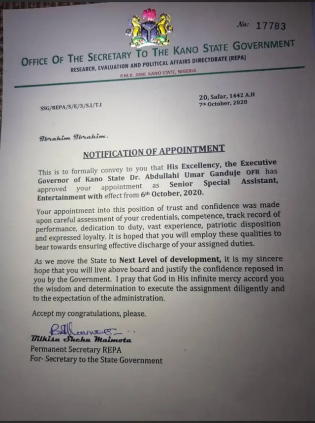 Di appointment letter