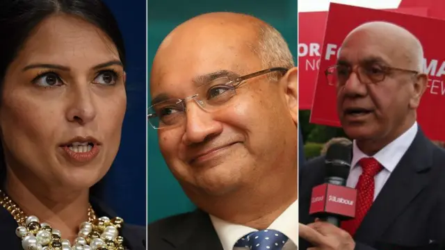 प्रीती पटेल (कंज़र्वेटिव पार्टी), कीथ वाज़ (लेबर पार्टी) और वीरेंद्र शर्मा (लेबर पार्टी)