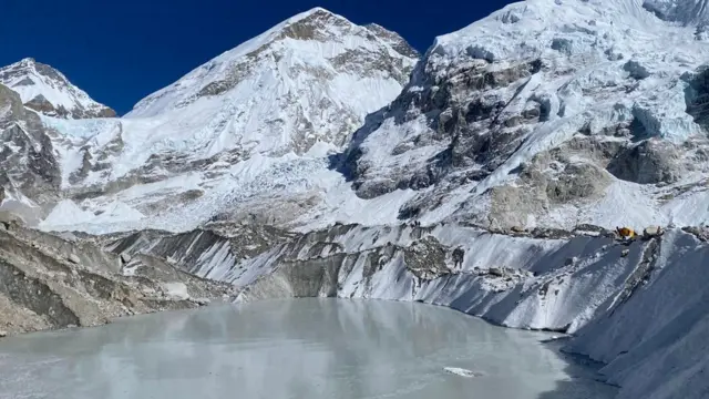 Trekker Shree Gurung says this lake at the edge of base camp appeared between 2020 and 2021
