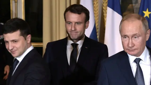 Зеленський, Путін, Макрон
