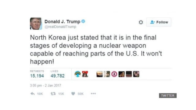 Ujumbe wa Twitter wa bwana Trump