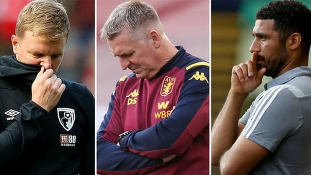 Bournemouth boss Eddie Howe (left), Aston Villa head coach Dean Smith and Watford's interim head coach Hayden Mullins (right) are hoping to guide their teams to Premier League safety