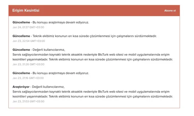 Teknik arıza bildirim BTC Turk
