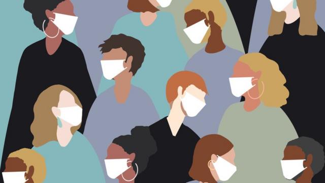 Ilustração de pessoas com máscaras