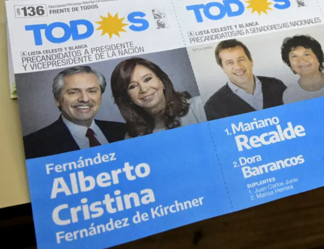 Boleta electoral del Frente de Todos con la imagen de Alberto Fernández y Cristina Fernández de Kirchner