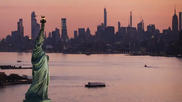 Panoramic view of New York at sunset