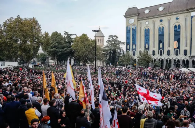 демонстранты у здания парламента в Тбилиси