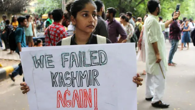 આર્ટિકલ 370ના સમર્થનમાં વિરોધ કરતી એક છોકરીની તસવીર