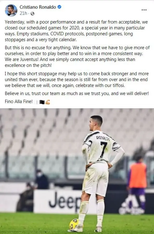 ক্রিশ্চিয়ানো রোনালদোর বছর শেষ হয়েছে এক হারে। ফিওরেন্তিনার সাথে ৩-০ গোলে হেরেছে জুভেন্টাস।