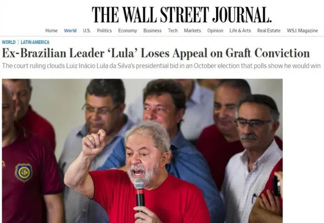 Site do Wall Street Journal destaca derrotaLulatribunal