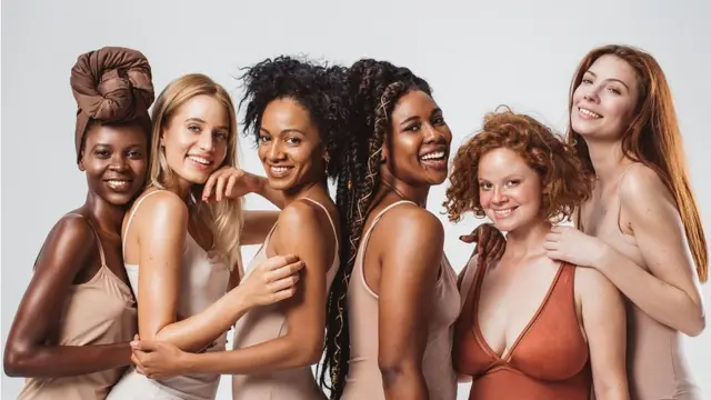 Six female models, with different skin tones
