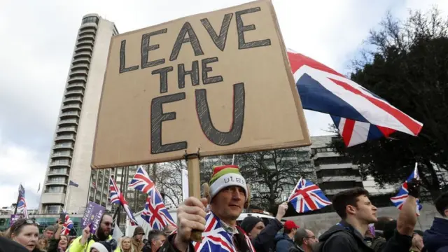 Manifestación en favor del Brexit, la salida de Reino Unido de la Unión Europea.