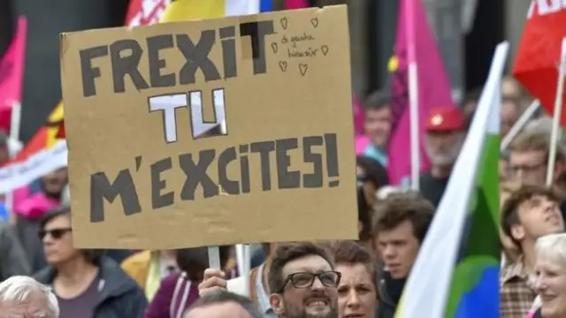 ผู้ประท้วงถือป้ายเฟร็กซิท