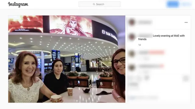 A screengrab from Instagram shows the picture posted with the caption, 'Lovely evening at MoE with friends'