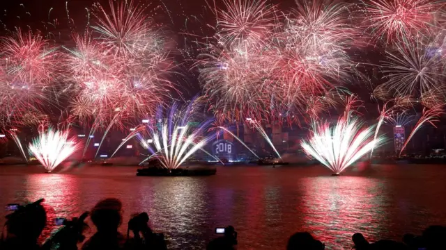 Tahun baru, kembang api, Hong Kong