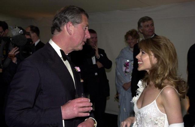 The Prince of Wales and Kylie Minogue during the "Its Fashion" charity gala dinner at Waddesdon Manor, Buckinghamshire, on 11 June 2001