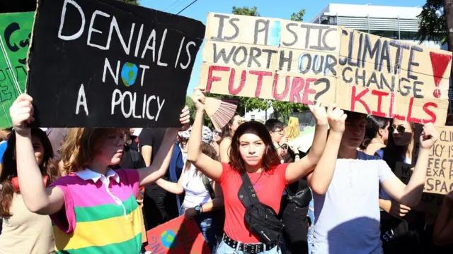Students gather for a protest against climate change in Nicosia, Cyprus,
