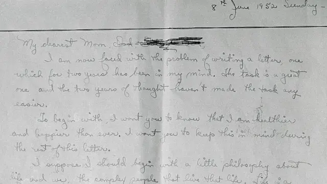 অপারেশনের পর পিতামাতাকে লেখা ক্রিস্টিনের প্রথম চিঠি।