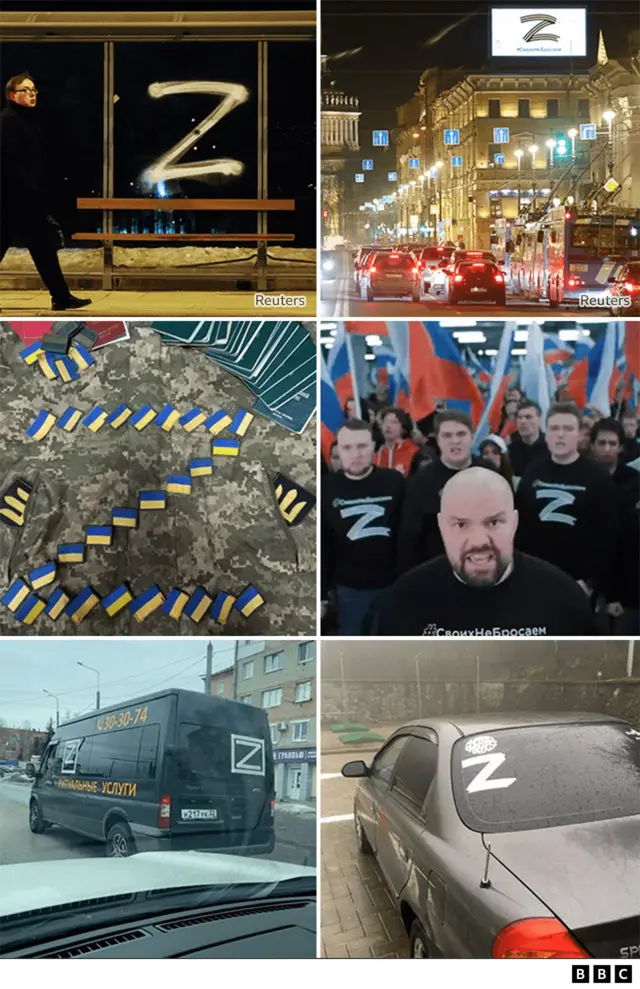 러시아에서 'Z'는 블라드미르 푸틴 러시아 대통령의 우크라이나 침공에 대한 강력한 지지의 상징으로 자리 잡고 있다