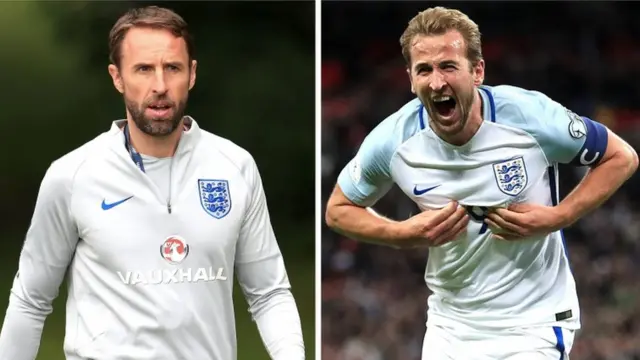 Huấn luyện viên Gareth Southgate và tiền đạo Harry Kane của Anh