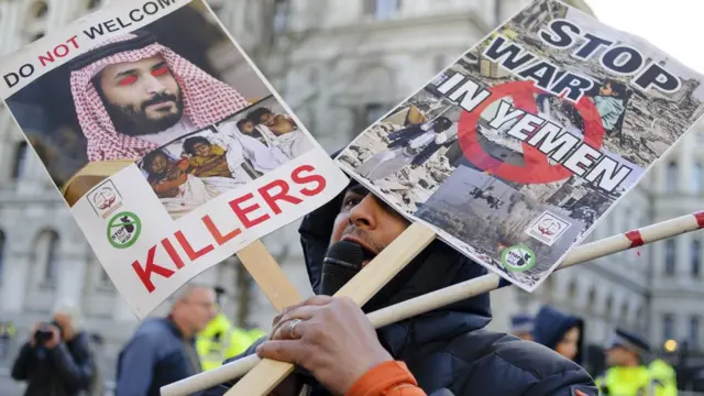 مظاهرة مناهضة لزيارة بن سلمان لانجلترا في مارس/أذار 2018
