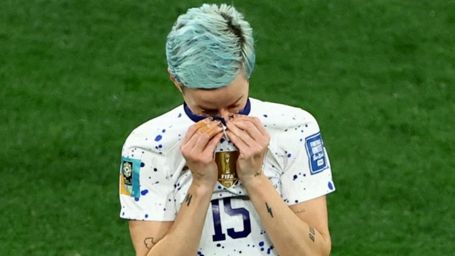 Megan Rapinoe reacts after the United States lose to Sweden at the Women's World Cup
