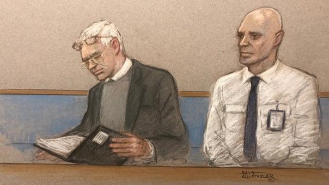 Ассанж в суде, рисунок художника