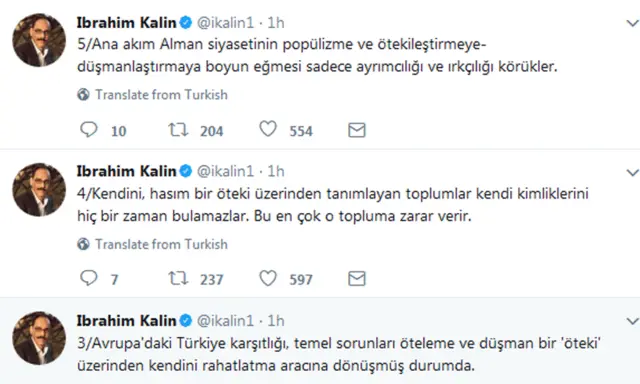 İbrahim Kalın'ın mesajları
