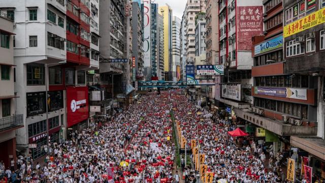 Protestors march in the streets in Hong Kong in June