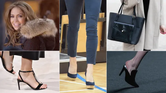 Furry hood, skinny jeans, large handbag, mule, high heels