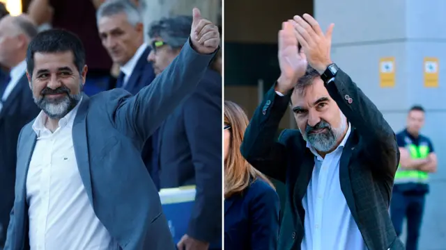 Dadka la hor geeyay maxkamadda waxaa ka mid ah Madaxa baarlamanka Catalan Jordi Sanchez (Bidix) iyo Madaxa dhaqanka Omnium Jordi Cuixart