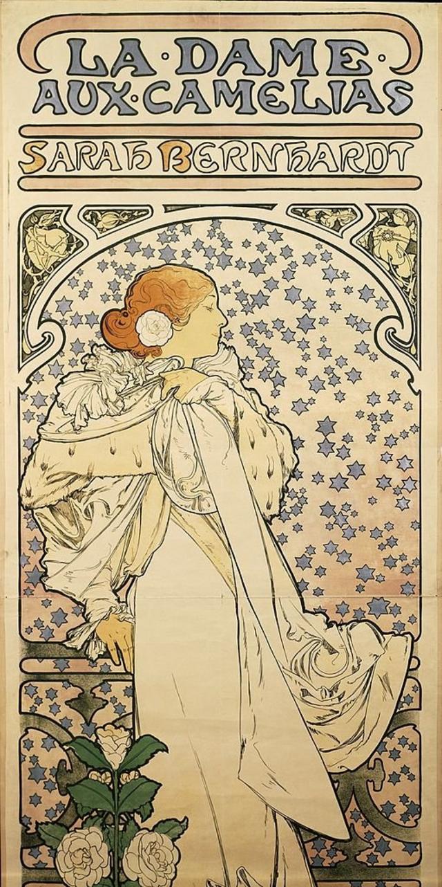 Afiche anuncia a Sarah Bernhardt en una de las principales obras de su repertorio "La dama de las camelias"