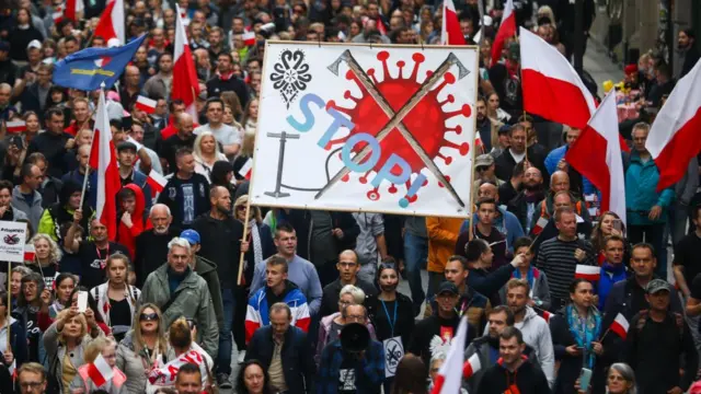 Protestas contra restricciones por el coronavirus en Polonia.