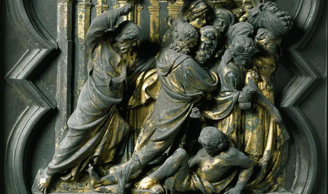 comerciantes, las bolsas de dinero y todo, siendo expulsados ​​del templo