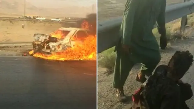 تصویر حادثه حادثه سوختن خودروی مهاجران افغان در یزد