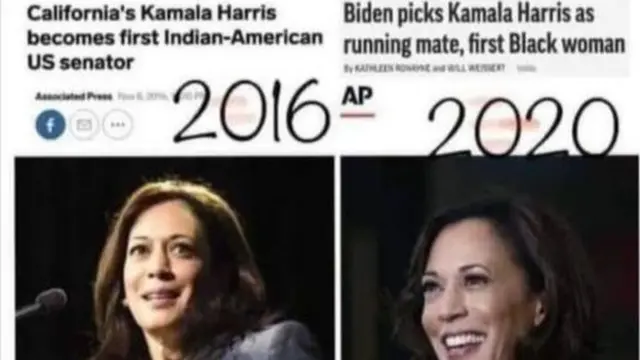 Yanıltıcı görüntüler kullanılarak Harris'in siyah kimliğini daha önce sahiplenmediği iddia edildi