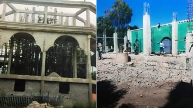 kanisa na msikiti mpya kulia umeanza kujengwa