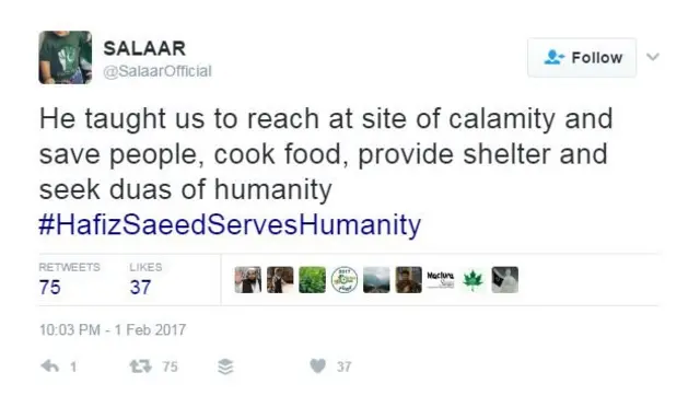 हाफिज सईद के समर्थन में ट्वीट