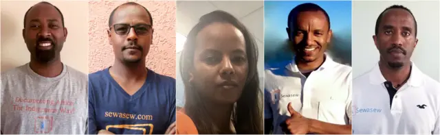 (ከግራ ወደ ቀኝ) ብርሃኔ ተገኘ፣ እሸቱ አበበ፣ ርብቃ ደመቀ፣ መሠረት እሸቴ እና ተስፋዬ ሙለታ