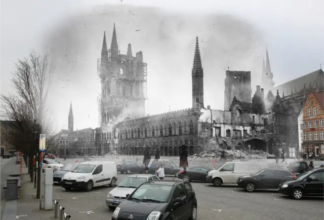 Birinci Dünya Savaşı'nda Belçika'nın Ypres kentinde gerçekleşen yıkım ve günümüz